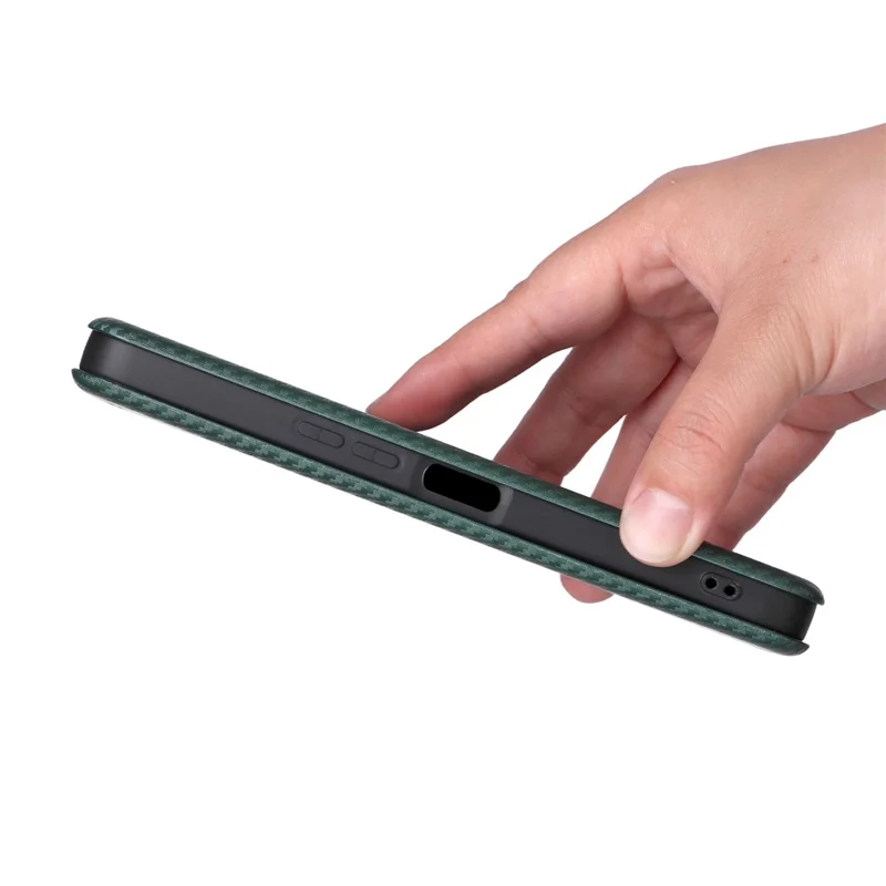 For Sharp Aquos Wish5 Case Carbon Fiber Texture Drop-Proof PU Leather Phone Cover - Green