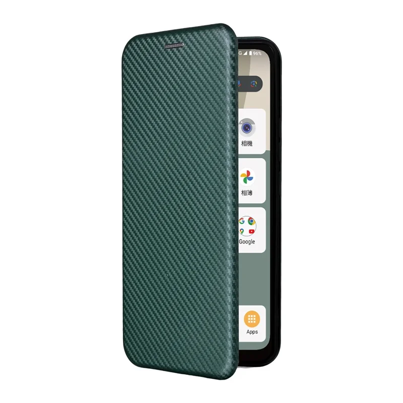 For Sharp Aquos Wish5 Case Carbon Fiber Texture Drop-Proof PU Leather Phone Cover - Green