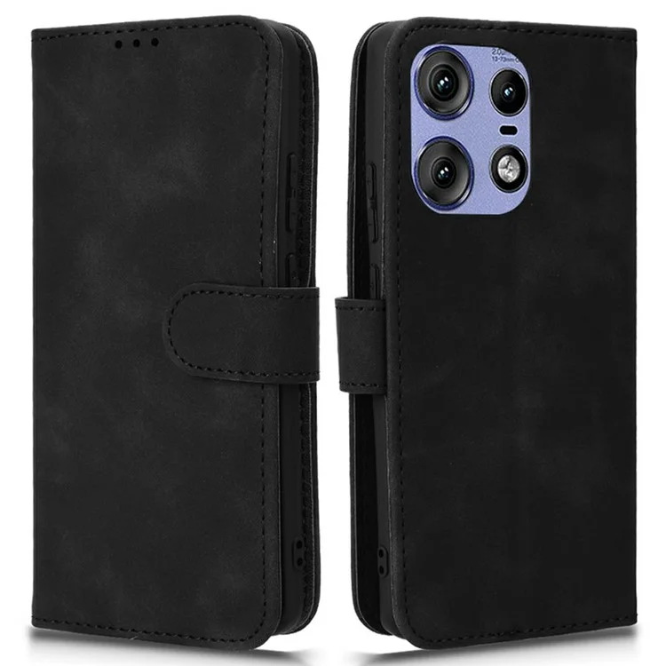 Para Motorola Edge 50 Pro 5G Funda de Piel Tacto Suave Anti Caída Cartera Flip Funda de Teléfono - Negro