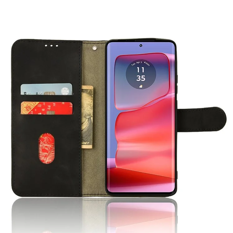 Para Motorola Edge 50 Pro 5G Funda de Piel Tacto Suave Anti Caída Cartera Flip Funda de Teléfono - Negro