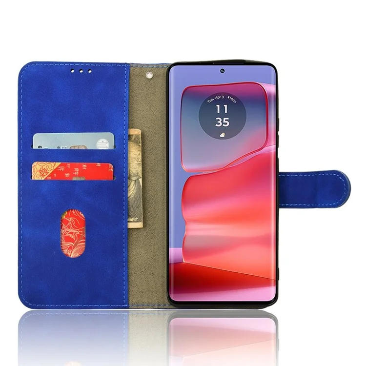Чехол-книжка из кожи для Motorola Edge 50 Pro 5G с защитой от падений и отделением для карт - Синий