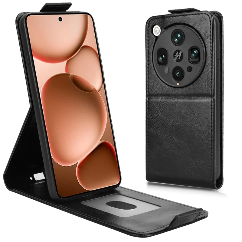Für Oppo Find X8 Ultra 5G Ständer Hülle Magnetverschluss Vertikale Flip Lederhülle mit Kartenhalter - Schwarz