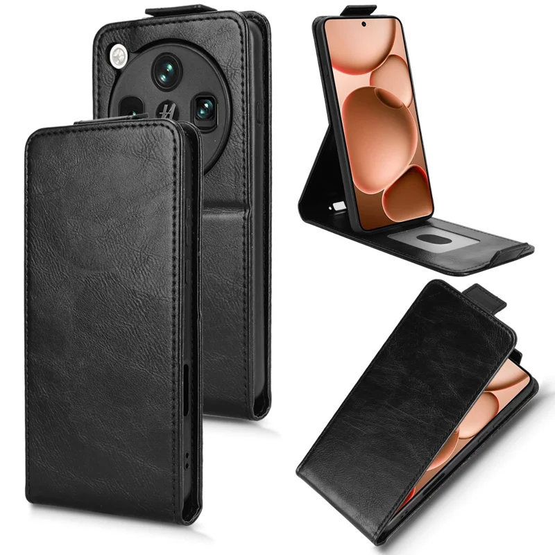 Für Oppo Find X8 Ultra 5G Ständer Hülle Magnetverschluss Vertikale Flip Lederhülle mit Kartenhalter - Schwarz