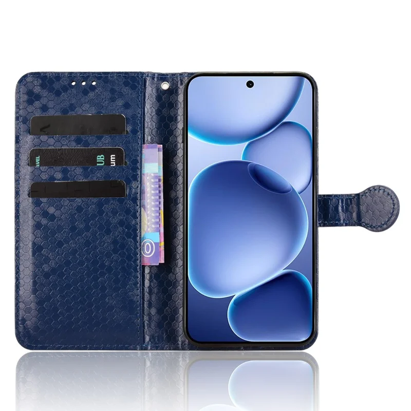 For Oppo Find X8s 5G Wallet Case Dot Pattern Imprint PU Leather Phone Cover - Dark Blue