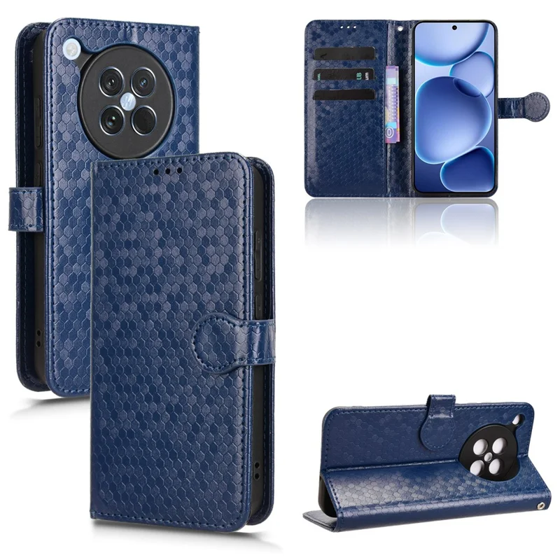 For Oppo Find X8s 5G Wallet Case Dot Pattern Imprint PU Leather Phone Cover - Dark Blue