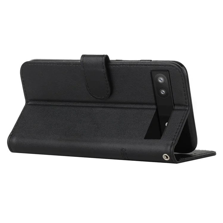 Stitching Phone Case for Google Pixel 6a, Wallet Stand PU Leather Cover Inner TPU Shell with Strap - Black