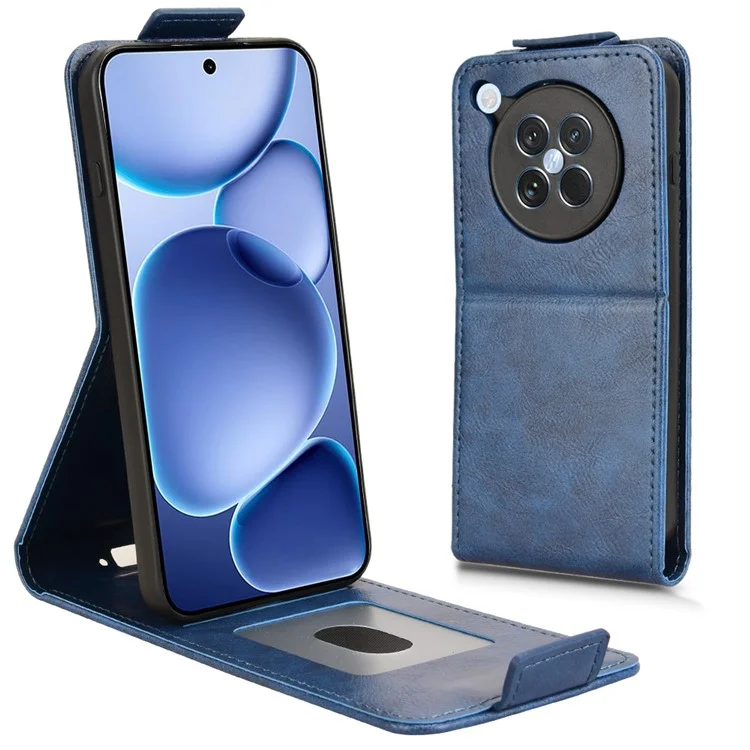 Capa para Oppo Find X8s 5G com Suporte, Fecho Magnético, Flip Vertical em Couro com Porta-cartões - Azul Escuro