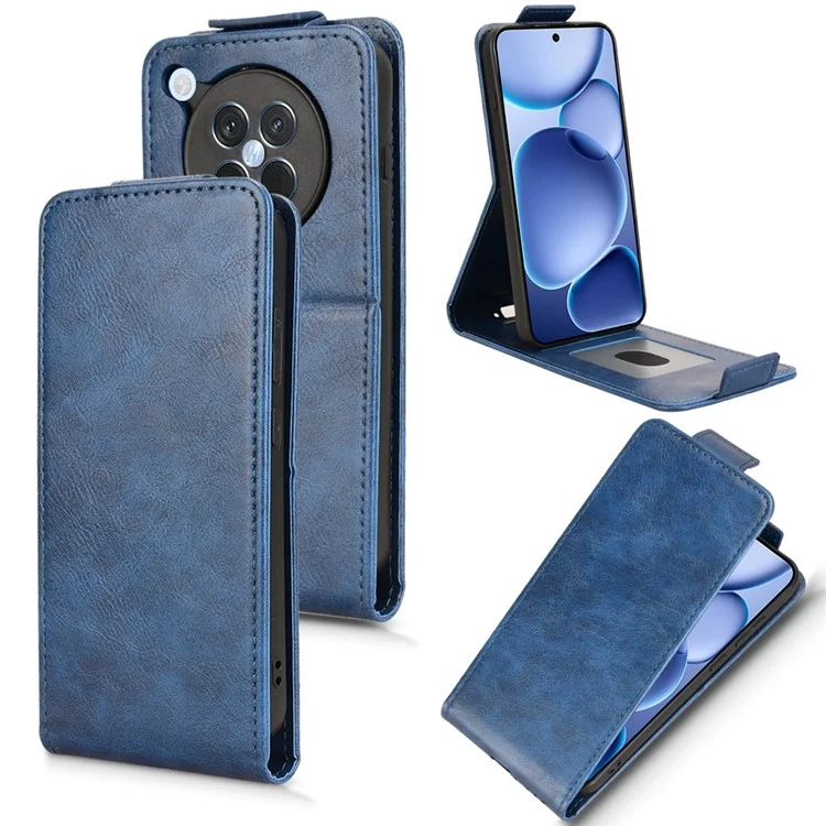 Capa para Oppo Find X8s 5G com Suporte, Fecho Magnético, Flip Vertical em Couro com Porta-cartões - Azul Escuro