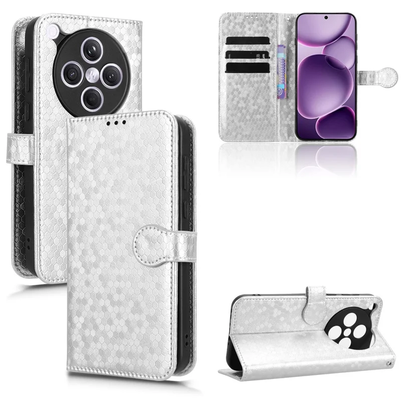 For Oppo Find X8s+ 5G Wallet Case Dot Pattern Imprint PU Leather Phone Cover - Silver