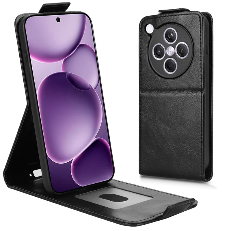 For Oppo Find X8s+ 5G Stand Case med magnetisk lukning, lodret flip, læderlukning med kortlomme - Sort
