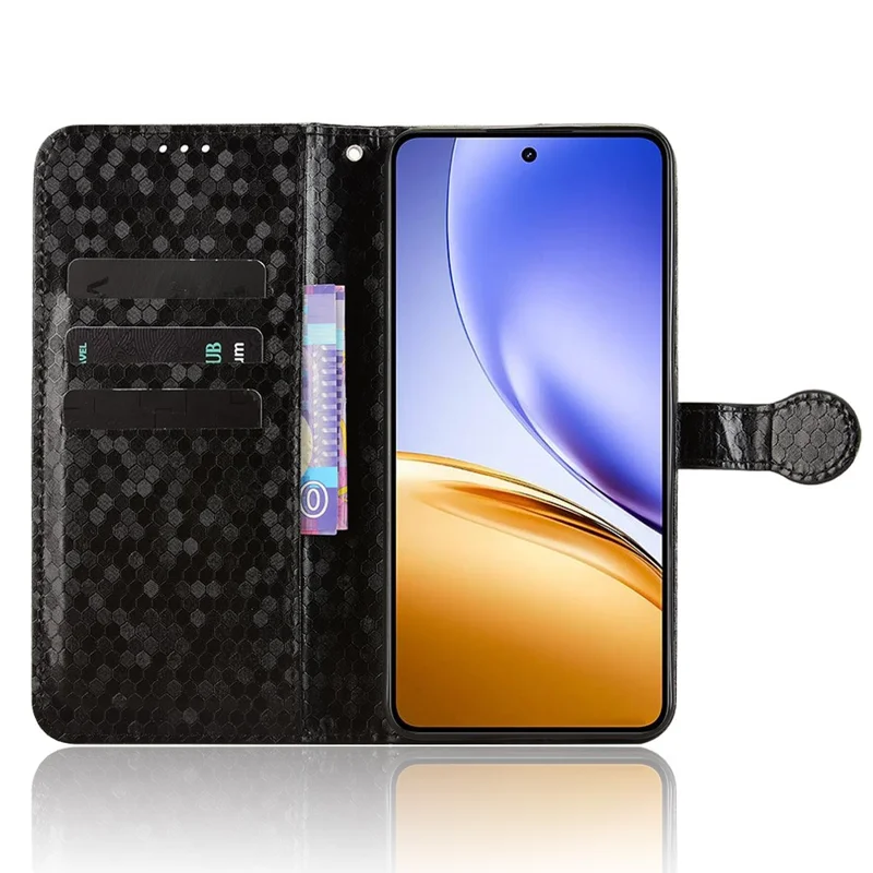 For Realme 14 5G Wallet Case Dot Pattern Imprint PU Leather Phone Cover - Black