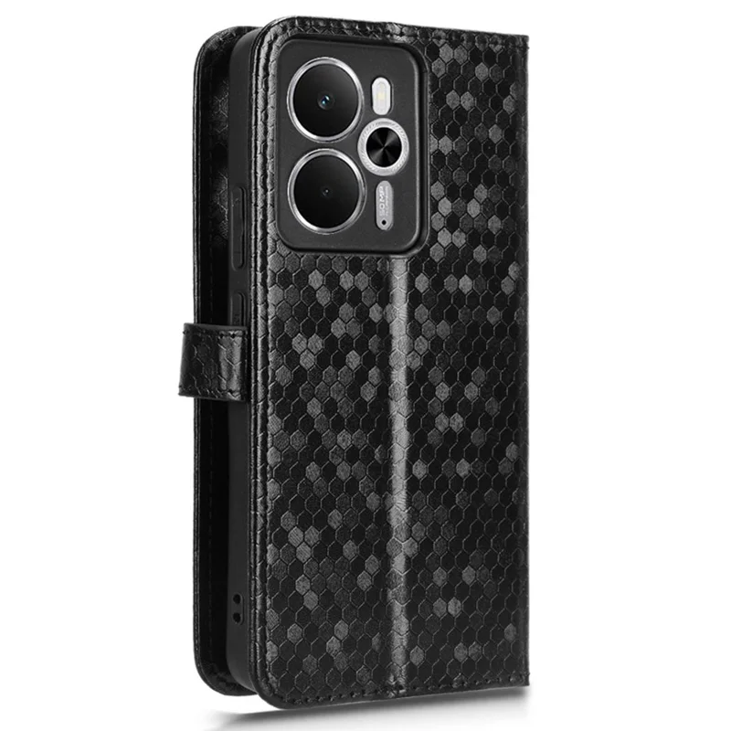 For Realme 14 5G Wallet Case Dot Pattern Imprint PU Leather Phone Cover - Black
