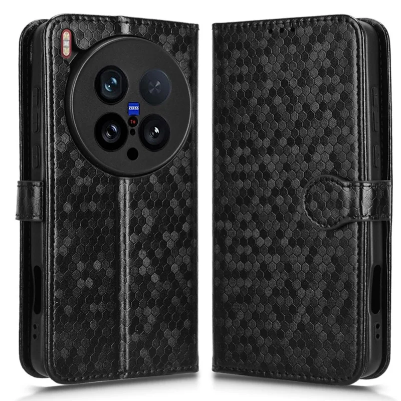 For vivo X200 Ultra 5G Wallet Case Dot Pattern Imprint PU Leather Phone Cover - Black