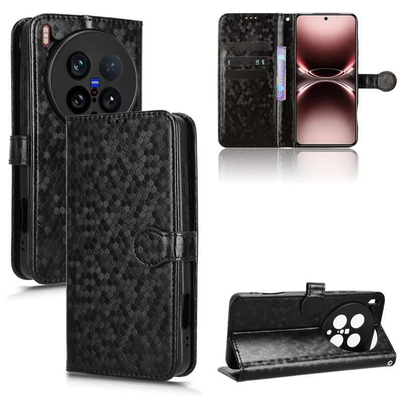 For vivo X200 Ultra 5G Wallet Case Dot Pattern Imprint PU Leather Phone Cover - Black