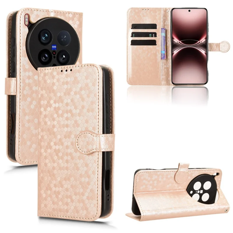 For vivo X200 Ultra 5G Wallet Case Dot Pattern Imprint PU Leather Phone Cover - Rose Gold