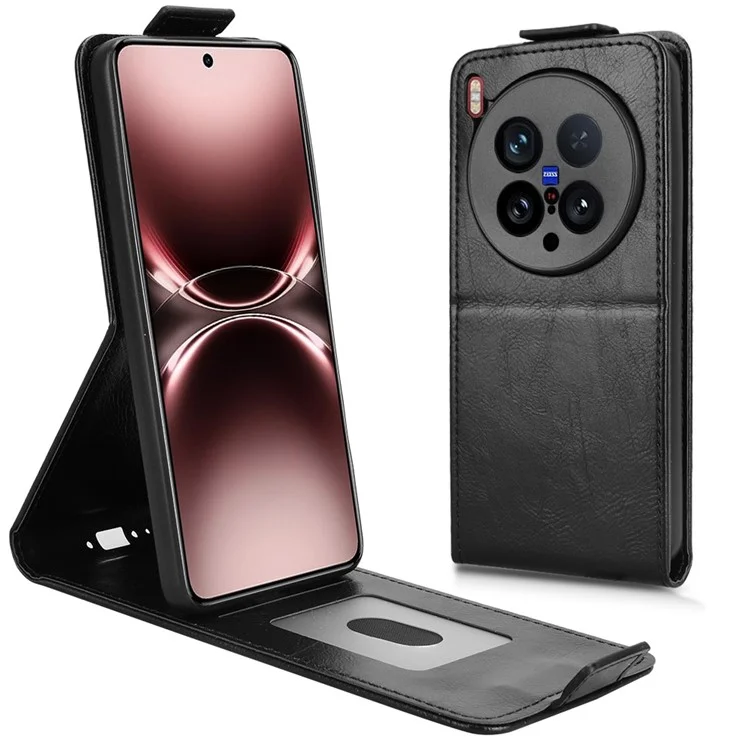 Für vivo X200 Ultra 5G Ständer Hülle Magnetverschluss Vertikal Flip Leder Handyhülle mit Kartenhalter - Schwarz