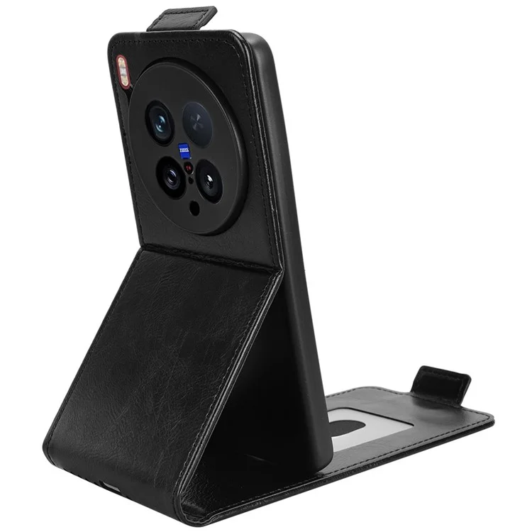 Für vivo X200 Ultra 5G Ständer Hülle Magnetverschluss Vertikal Flip Leder Handyhülle mit Kartenhalter - Schwarz