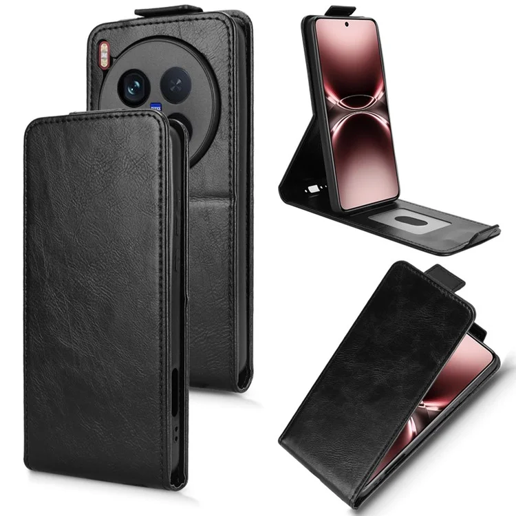 Für vivo X200 Ultra 5G Ständer Hülle Magnetverschluss Vertikal Flip Leder Handyhülle mit Kartenhalter - Schwarz