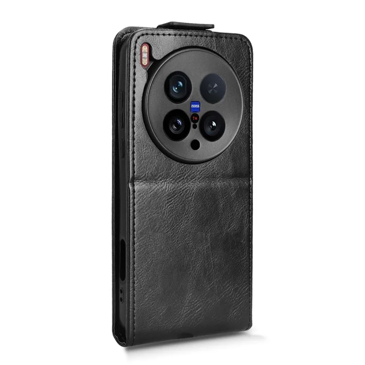 Für vivo X200 Ultra 5G Ständer Hülle Magnetverschluss Vertikal Flip Leder Handyhülle mit Kartenhalter - Schwarz