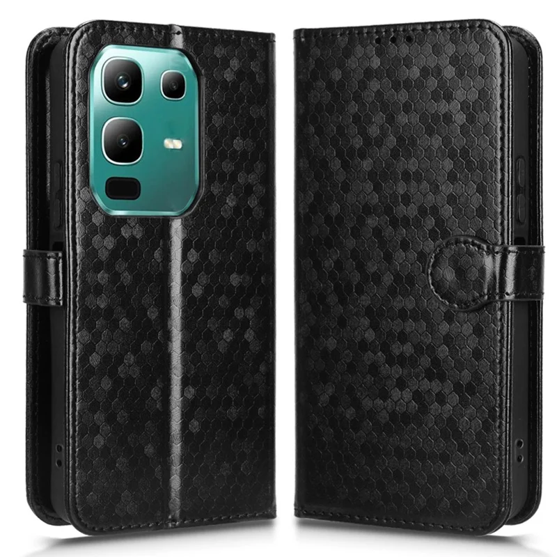 For Infinix Note 50x 5G Wallet Case Dot Pattern Imprint PU Leather Phone Cover - Black