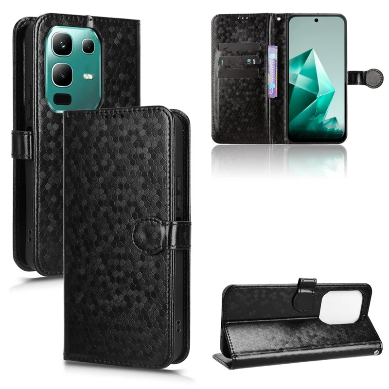 For Infinix Note 50x 5G Wallet Case Dot Pattern Imprint PU Leather Phone Cover - Black