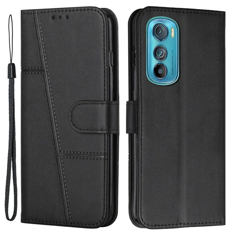 Für Motorola Edge 30 5G Wallet Stand PU Leder Handy Hülle Anti-Staub Handy Hülle mit Gurt - Schwarz