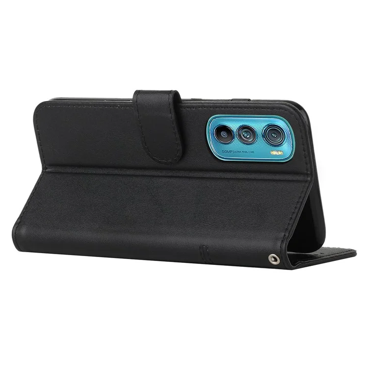 Für Motorola Edge 30 5G Wallet Stand PU Leder Handy Hülle Anti-Staub Handy Hülle mit Gurt - Schwarz