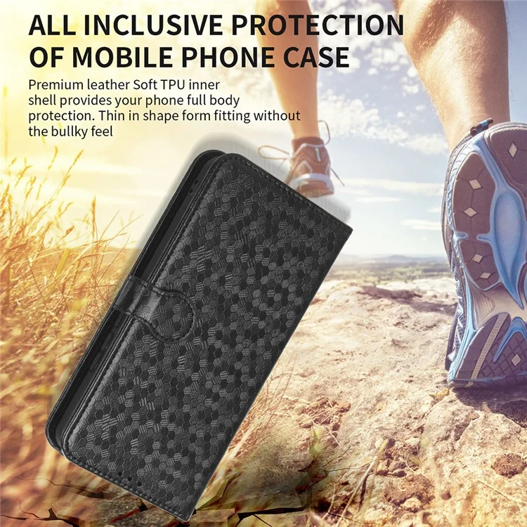 Para Doogee Note 59 Pro / Note 59 Capa Carteira com Padrão Pontilhado em Couro PU - Preto