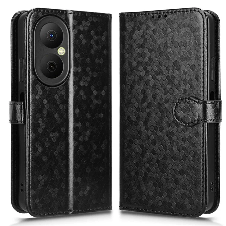 For Huawei Enjoy 80 Wallet Case Dot Pattern Imprint PU Leather Phone Cover - Black