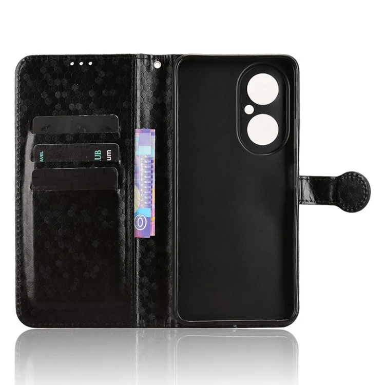 For Huawei Enjoy 80 Wallet Case Dot Pattern Imprint PU Leather Phone Cover - Black