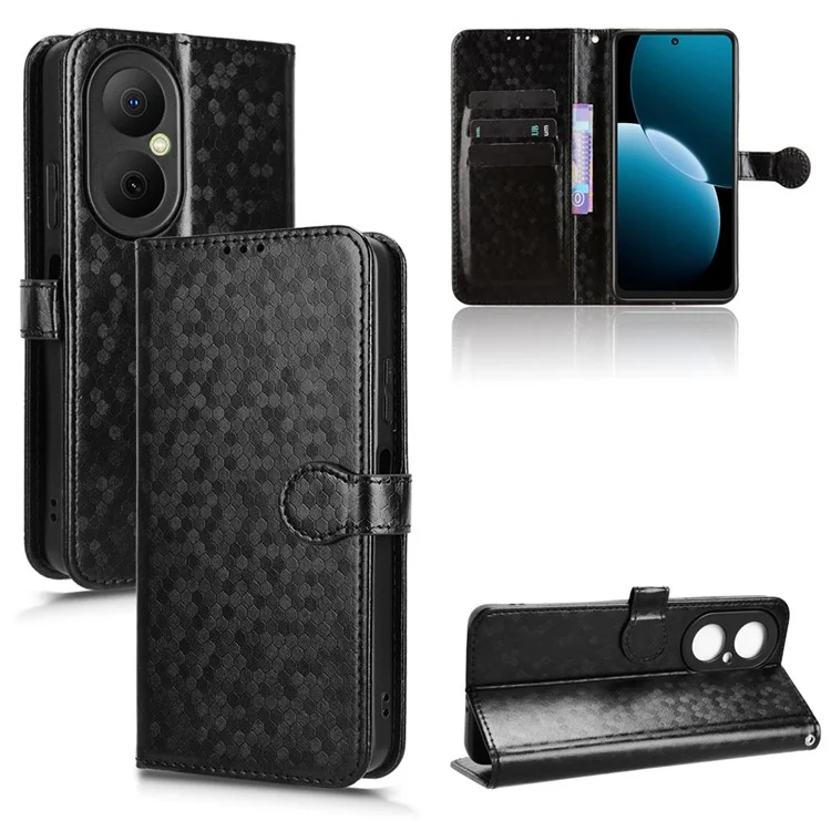 For Huawei Enjoy 80 Wallet Case Dot Pattern Imprint PU Leather Phone Cover - Black