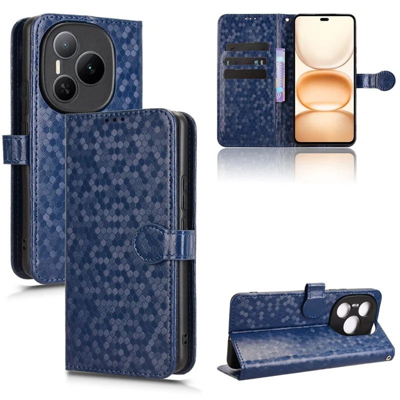 For Honor Power 5G Wallet Case Dot Pattern Imprint PU Leather Phone Cover - Dark Blue
