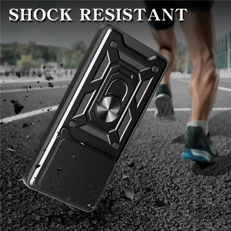 PC + TPU Case For Oppo A5 Pro 4G (Global) / 5G (Global) / A5 Energy 5G (China) Kickstand Phone Cover with Slide Camera Lid - Black