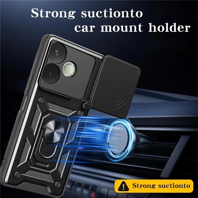 PC + TPU Case For Oppo A5 Pro 4G (Global) / 5G (Global) / A5 Energy 5G (China) Kickstand Phone Cover with Slide Camera Lid - Black