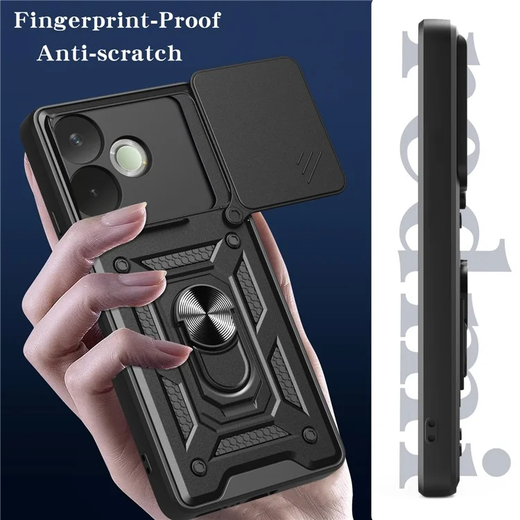 PC + TPU Case For Oppo A5 Pro 4G (Global) / 5G (Global) / A5 Energy 5G (China) Kickstand Phone Cover with Slide Camera Lid - Black