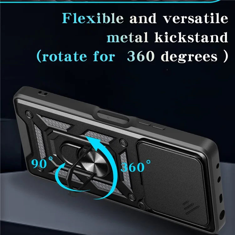 PC + TPU Case For Oppo A5 Pro 4G (Global) / 5G (Global) / A5 Energy 5G (China) Kickstand Phone Cover with Slide Camera Lid - Black