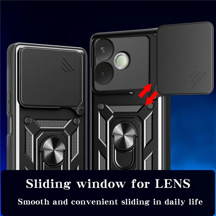 PC + TPU Case For Oppo A5 Pro 4G (Global) / 5G (Global) / A5 Energy 5G (China) Kickstand Phone Cover with Slide Camera Lid - Black