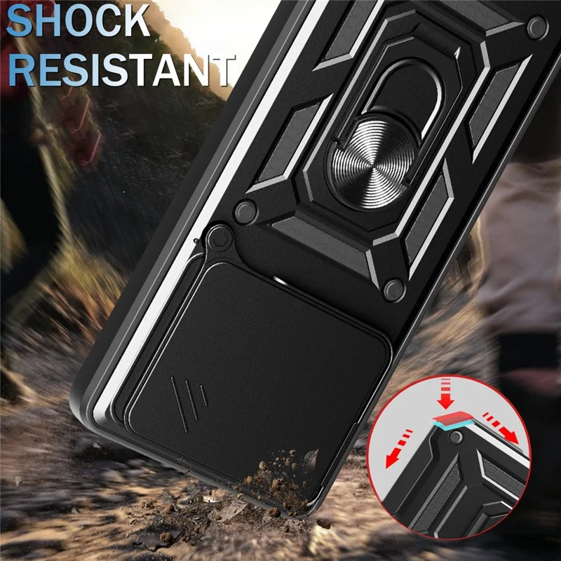 For Xiaomi Redmi K80 5G  /  Poco F7 Pro 5G Case with Slide Camera Lid PC + TPU Kickstand Phone Cover - Black