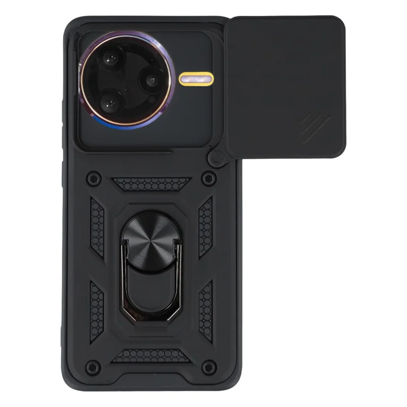 For Xiaomi Redmi K80 5G  /  Poco F7 Pro 5G Case with Slide Camera Lid PC + TPU Kickstand Phone Cover - Black