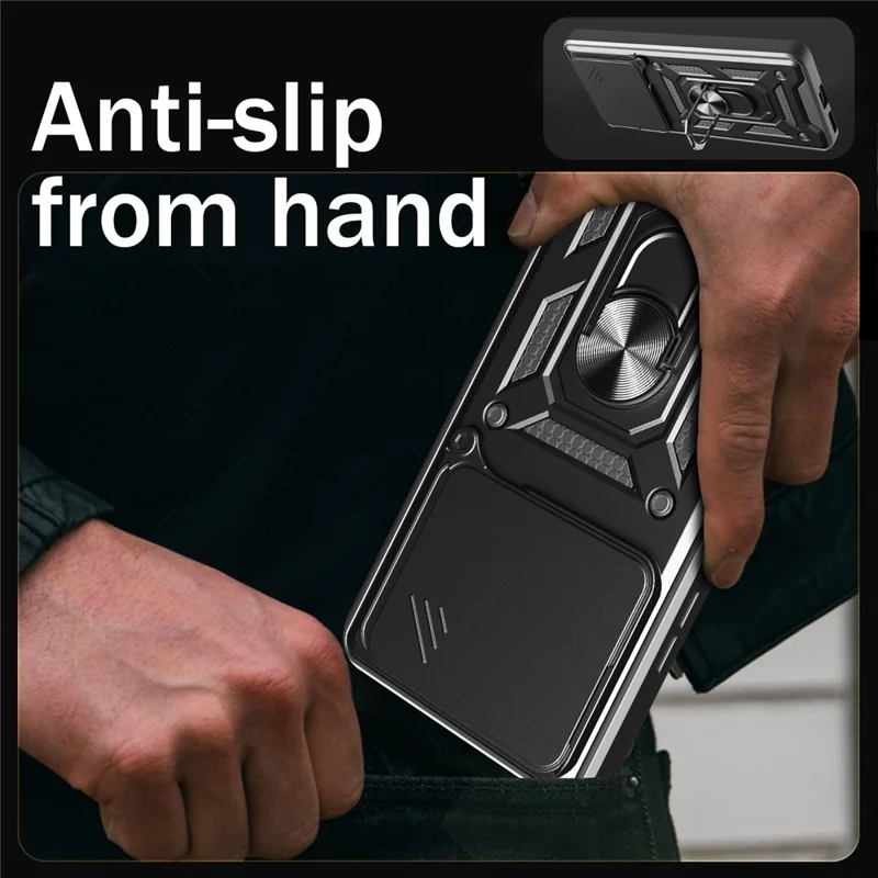 For Xiaomi Redmi K80 5G  /  Poco F7 Pro 5G Case with Slide Camera Lid PC + TPU Kickstand Phone Cover - Black