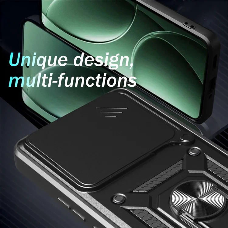 Funda para Xiaomi Redmi K80 5G / Poco F7 Pro 5G con Tapa Deslizante para Cámara, Carcasa Híbrida PC + TPU con Soporte - Oro Rosa