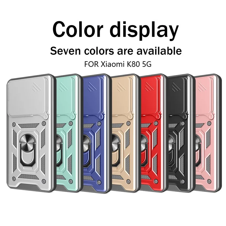 Funda para Xiaomi Redmi K80 5G / Poco F7 Pro 5G con Tapa Deslizante para Cámara, Carcasa Híbrida PC + TPU con Soporte - Oro Rosa