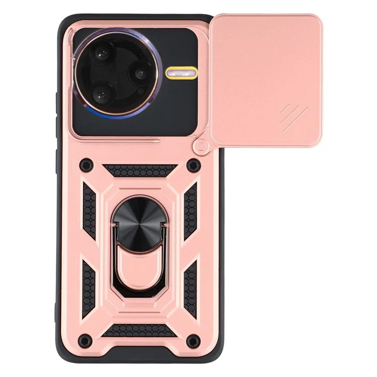 Funda para Xiaomi Redmi K80 5G / Poco F7 Pro 5G con Tapa Deslizante para Cámara, Carcasa Híbrida PC + TPU con Soporte - Oro Rosa