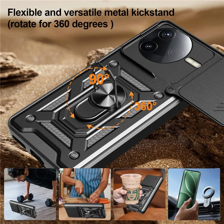 Funda para Xiaomi Redmi K80 5G / Poco F7 Pro 5G con Tapa Deslizante para Cámara, Carcasa Híbrida PC + TPU con Soporte - Oro Rosa