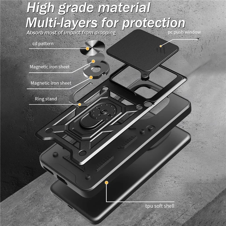 Funda para Xiaomi Redmi K80 5G / Poco F7 Pro 5G con Tapa Deslizante para Cámara, Carcasa Híbrida PC + TPU con Soporte - Oro Rosa
