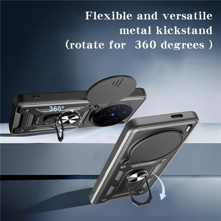 For vivo X200 5G Case with Slide Camera Lid PC + TPU Kickstand Phone Cover - Black