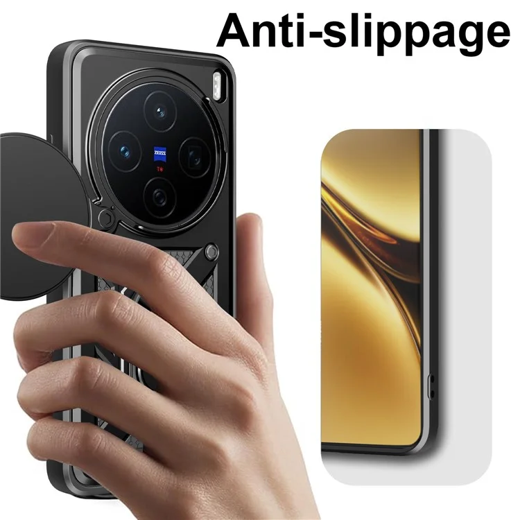 For vivo X200 5G Case with Slide Camera Lid PC + TPU Kickstand Phone Cover - Black