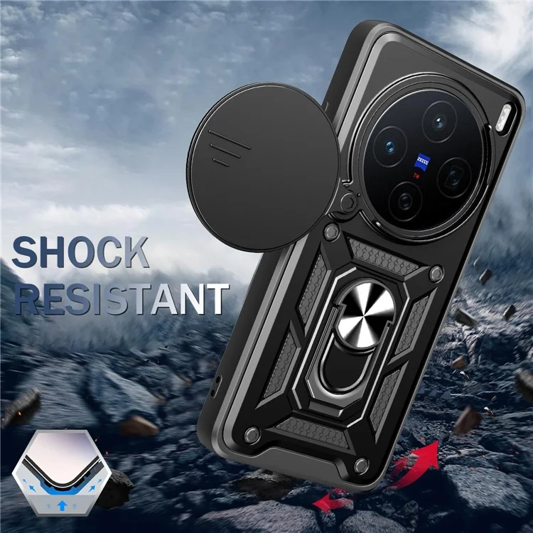 For vivo X200 5G Case with Slide Camera Lid PC + TPU Kickstand Phone Cover - Black