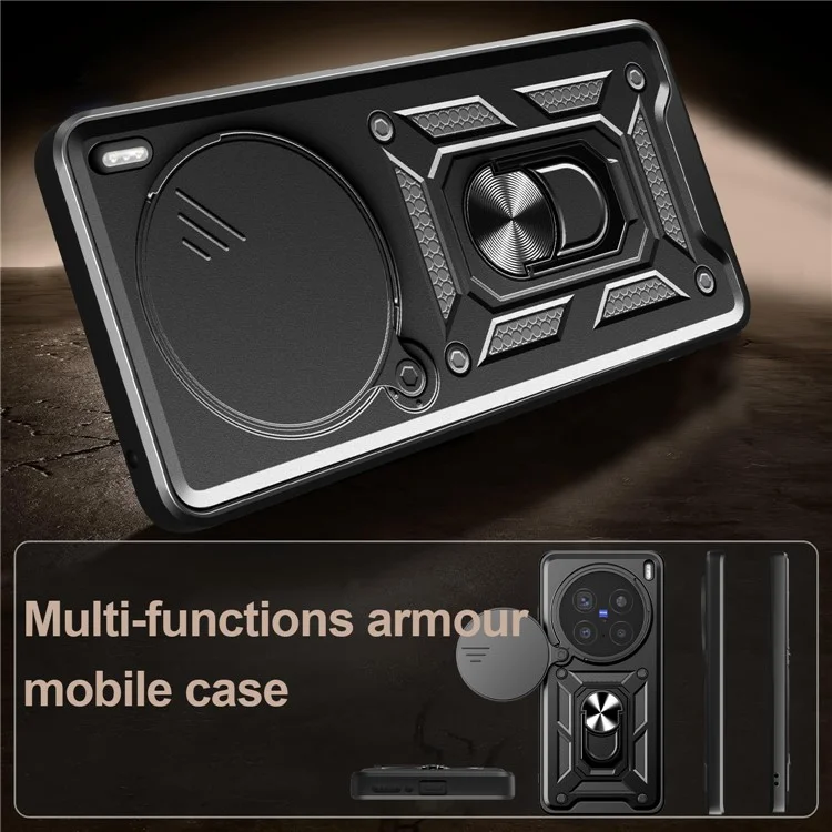Cover per vivo X200 Pro 5G con Coperchio Scorrevole della Fotocamera PC + TPU con Supporto - Nero