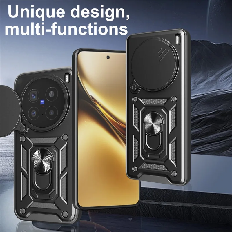 Cover per vivo X200 Pro 5G con Coperchio Scorrevole della Fotocamera PC + TPU con Supporto - Nero